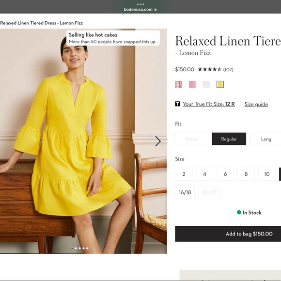 Boden Dresses & Skirts - BODEN relaxed linen tiered dress, lemon fizz.  NWT, size 14.